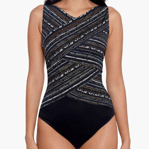 Miraclesuit NWT Brio One Piece Swimsuit Cypher Black Multi Size 16 Underwire Bra